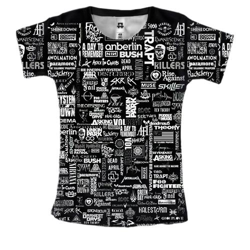 Женская 3D футболка с музыкальными группами (чб)