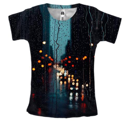 Женская 3D футболка Дождливый город