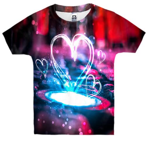 Детская 3D футболка с неоновым сердцем в луже