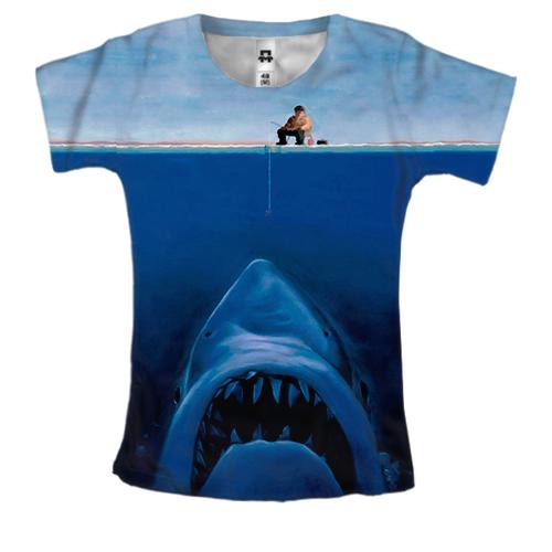 Женская 3D футболка Рыбак и акула