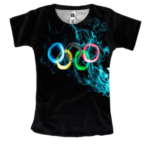 Женская 3D футболка Олимпийские кольца из дыма