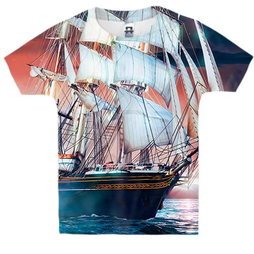 Детская 3D футболка с кораблем в море