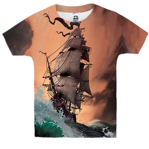 Детская 3D футболка с кораблем в шторме