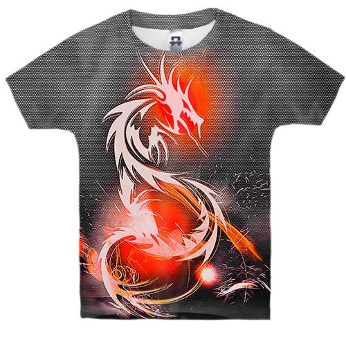 Детская 3D футболка с  белым драконом