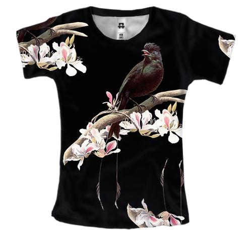 Женская 3D футболка с птицей на ветке