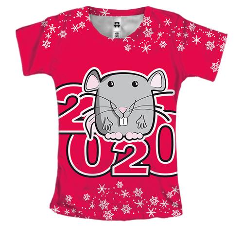 Женская 3D футболка с веселой новогодней крысой 2020