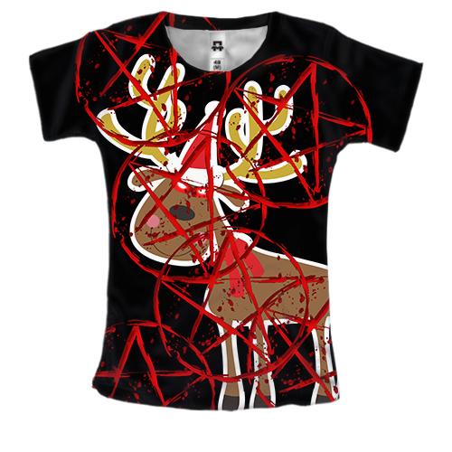 Жіноча 3D футболка з новорічним оленем і пентаграмою