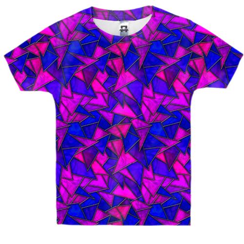 Детская 3D футболка с треугольным фиолетовым витражом