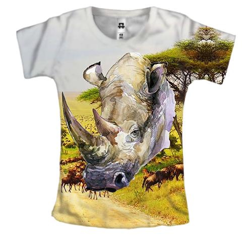 Женская 3D футболка с носорогом
