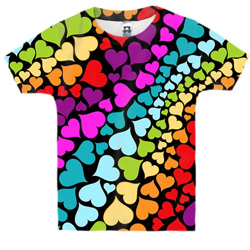 Детская 3D футболка Сердца радуга 3