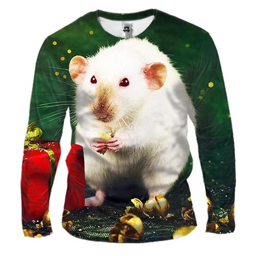 Мужской 3D лонгслив с новогодней крысой и подарком 2020