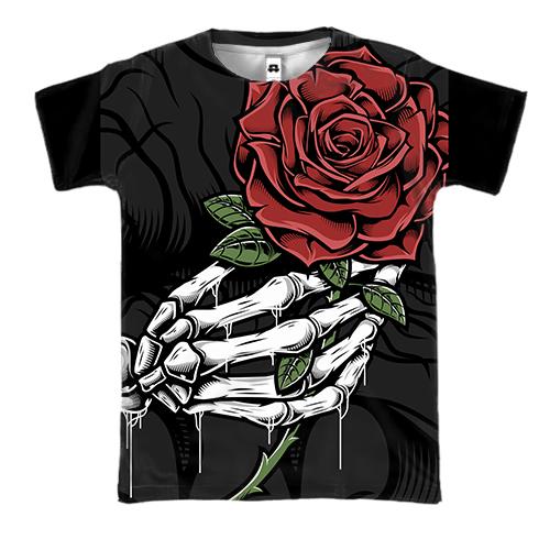 3D футболка зі скелетом і трояндою