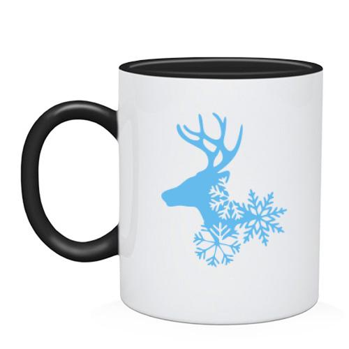 Чашка с головой оленя в снежинках