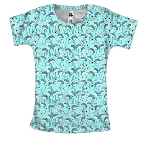 Женская 3D футболка с синими фламинго