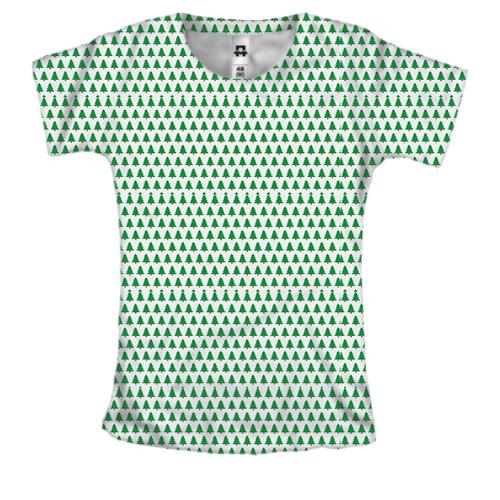 Жіноча 3D футболка з зеленими ялинками
