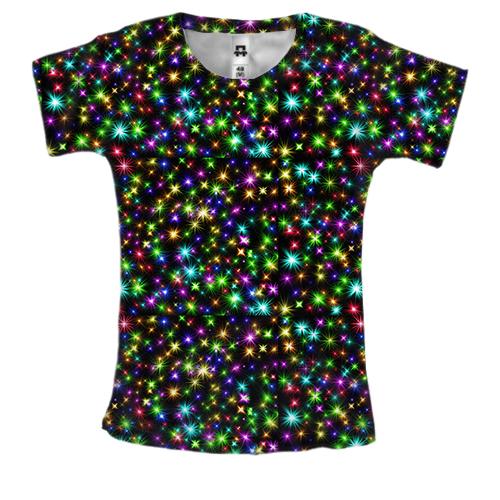 Женская 3D футболка с разноцветными лучами света
