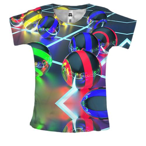 Женская 3D футболка с объемными разноцветными шариками