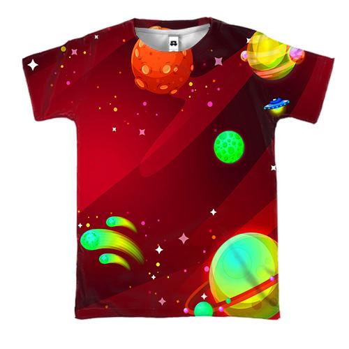3D футболка с яркими планетами