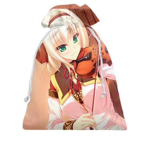 Подарочный мешочек с аниме девушкой и скрипкой