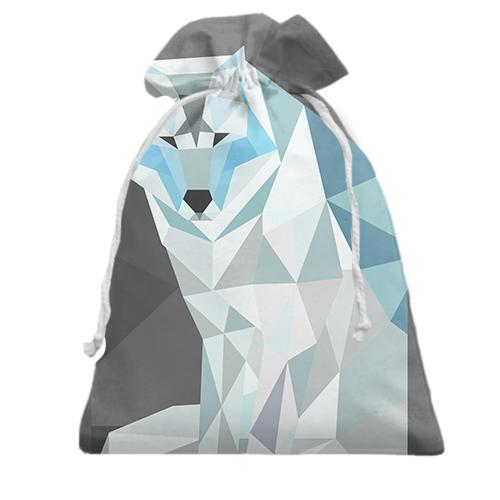 Подарочный мешочек с белым полигональным волком