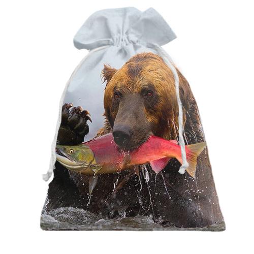 Подарочный мешочек с медведем и рыбой