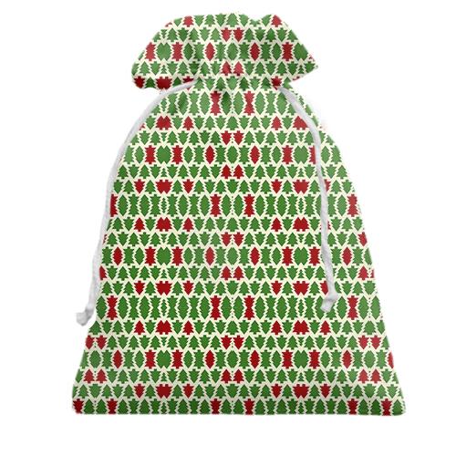 Подарочный мешочек с красными и зелеными ёлочками