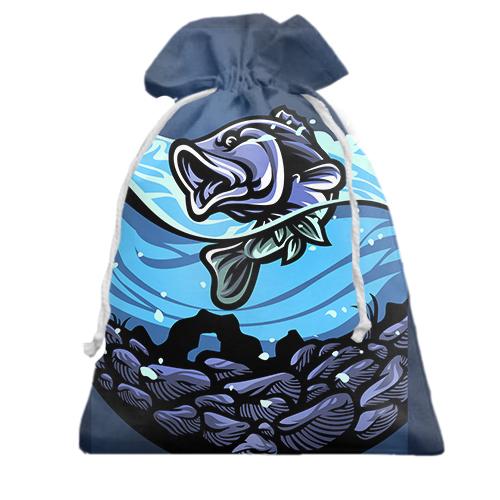 Подарочный мешочек с синей рыбой в воде