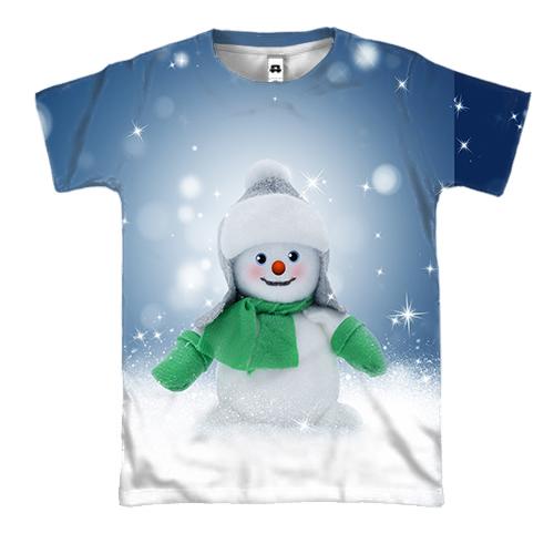 3D футболка со снеговиком в шарфе