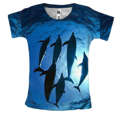 Женская 3D футболка с дельфинами