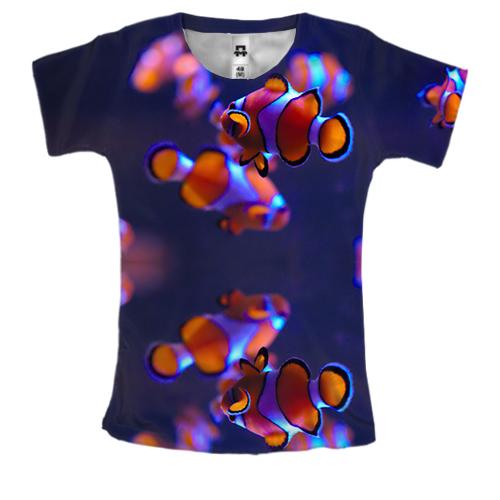 Женская 3D футболка с рыбками клоунами