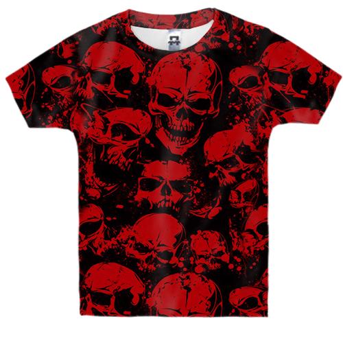 Детская 3D футболка с красно-черными черепами