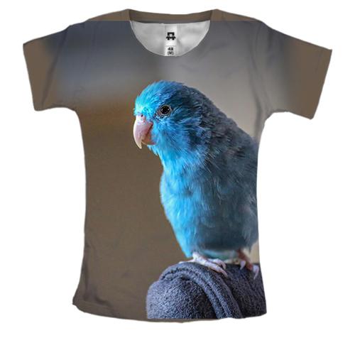 Женская 3D футболка с синим попугаем