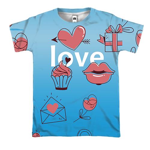 3D футболка с любовной символикой