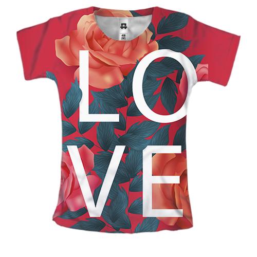 Женская 3D футболка с розами Love