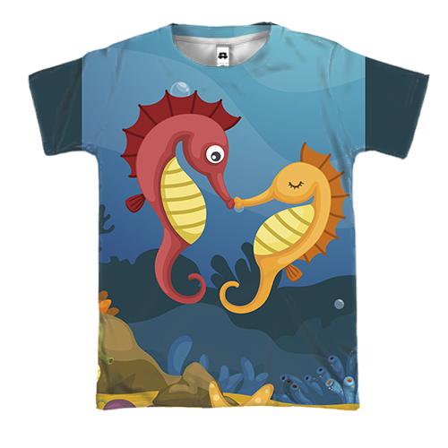 3D футболка с парочкой морских коньков