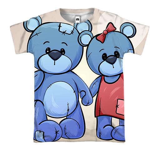 3D футболка с парой синих мишек