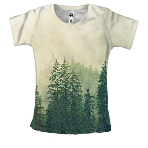 Женская 3D футболка с туманом в лесу