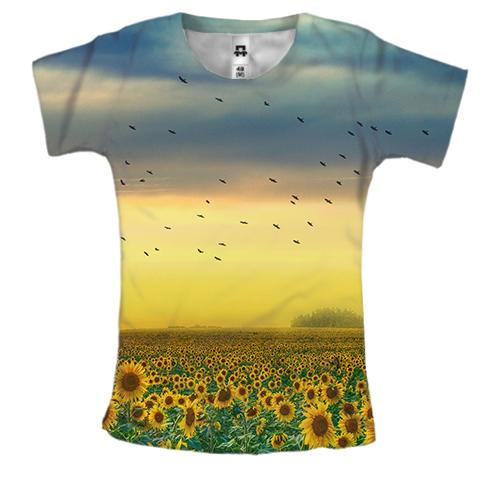 Женская 3D футболка с полем подсолнухов