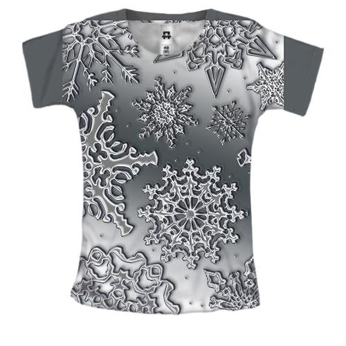 Женская 3D футболка с серебряной снежинкой