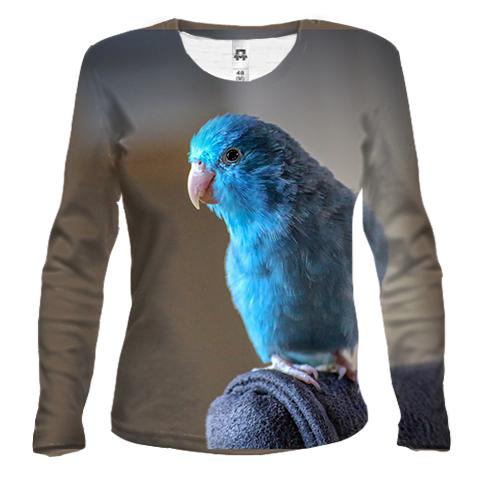Женский 3D лонгслив с синим попугаем