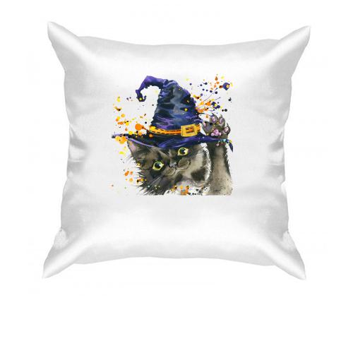 Подушка с котом в шапке волшебника