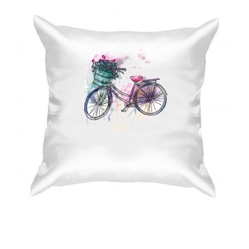 Подушка з велосипедом і квітами
