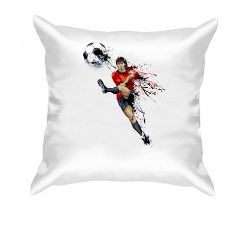 Подушка с футболистом и мячом в воздухе