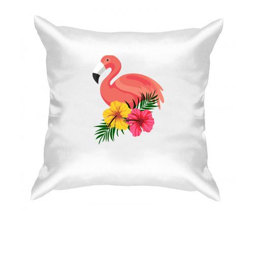 Подушка с цветами и фламинго