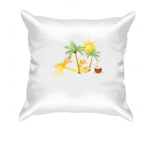 Подушка з сонечком, пальмами і коктейлем