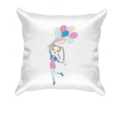 Подушка с девушкой с воздушными шарами