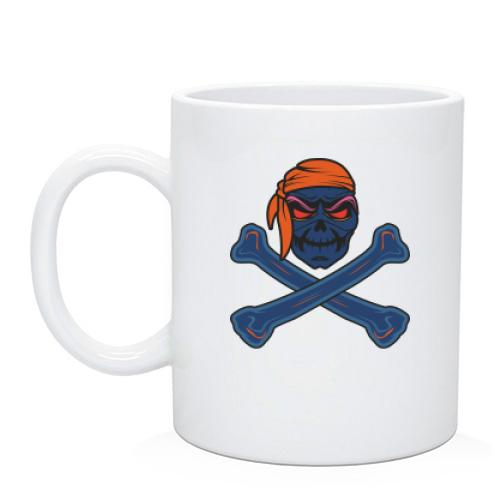 Чашка с синим скелетом в оранжевой бандане