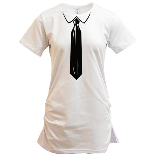 Подовжена футболка з краваткою (офіс стайл)