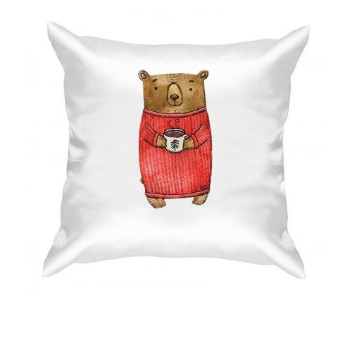 Подушка с медведем в свитере