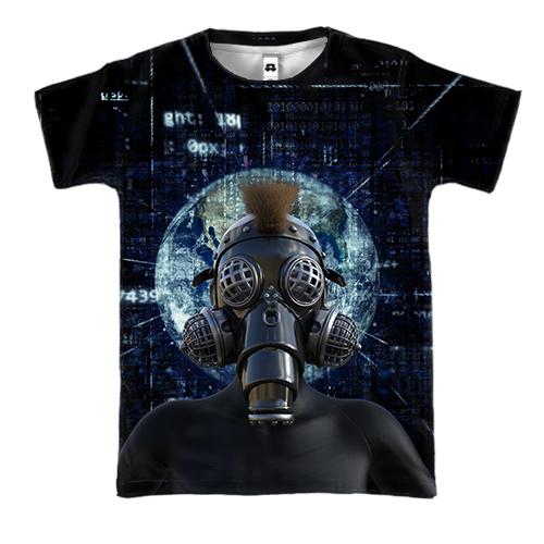 3D футболка с кибер планетой и человеком в противогазе